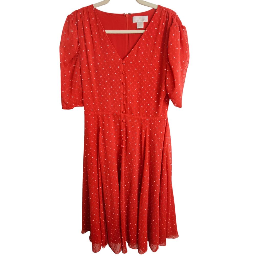 Rachel Parcell Dress Midi Dress Polka Dot Dress Swing Dress Button Front Dress M